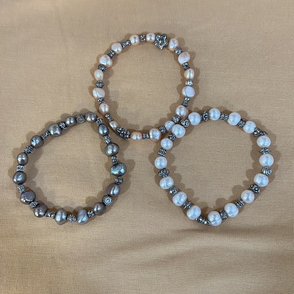 Set of Three Pearl and Silver Bracelets - Picture 2 of 3